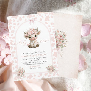 Elegant Watercolor One 1st Birthday holy cow girl Invitation