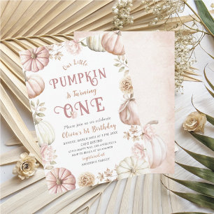 Elegant  Watercolor One 1st Birthday Pumpkin is on Invitation