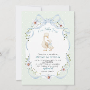 Elegant Watercolor One 1st Birthday silly goose B Invitation