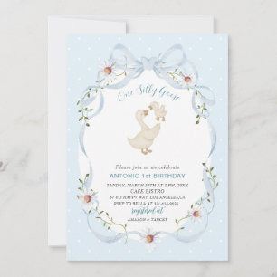 Elegant Watercolor One 1st Birthday silly goose B Invitation