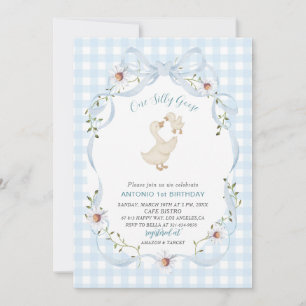 Elegant Watercolor One 1st Birthday silly goose G Invitation