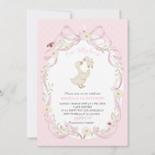 Elegant Watercolor One 1st Birthday silly goose G Invitation