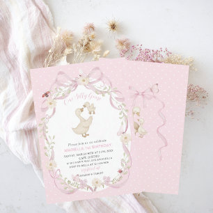 Elegant Watercolor One 1st Birthday silly goose G Invitation