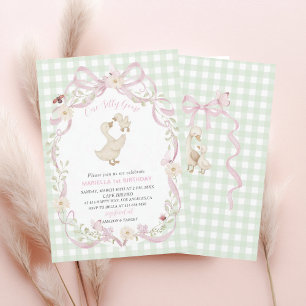 Elegant Watercolor One 1st Birthday silly goose G Invitation