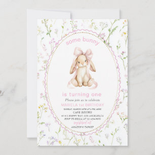 Elegant  Watercolor One 1st Birthday some bunny Gi Invitation