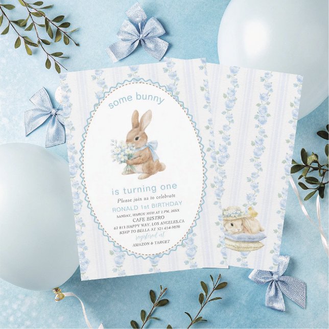 Elegant  Watercolor One 1st Birthday some bunny Gi Invitation (Creator Uploaded)