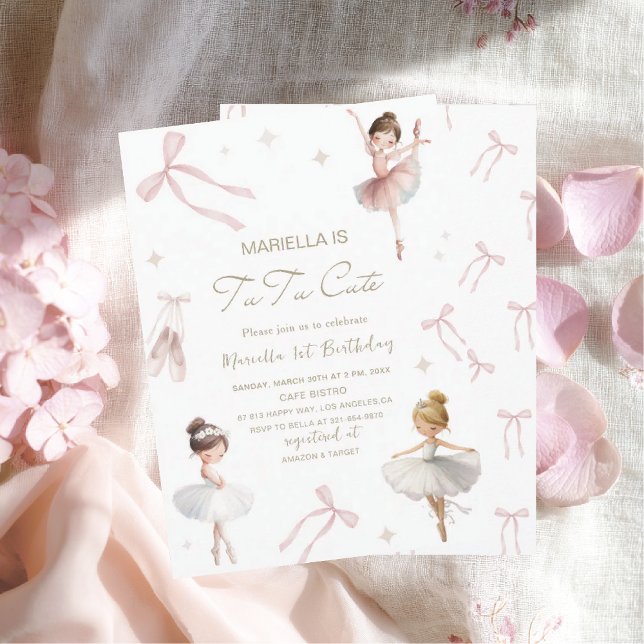 Elegant  Watercolor One 1st Birthday tutu cute Gir Invitation (Creator Uploaded)