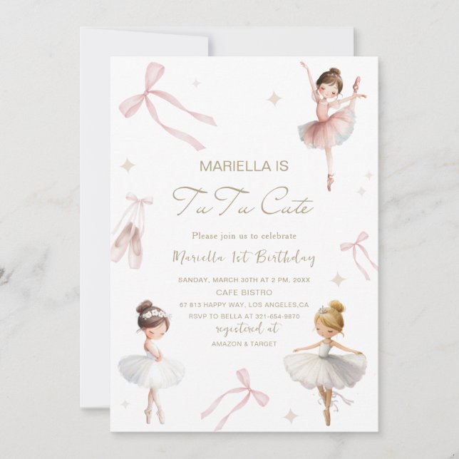 Elegant  Watercolor One 1st Birthday tutu cute Gir Invitation (Front)