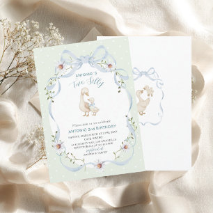 Elegant  Watercolor One 2nd Birthday silly goose B Invitation