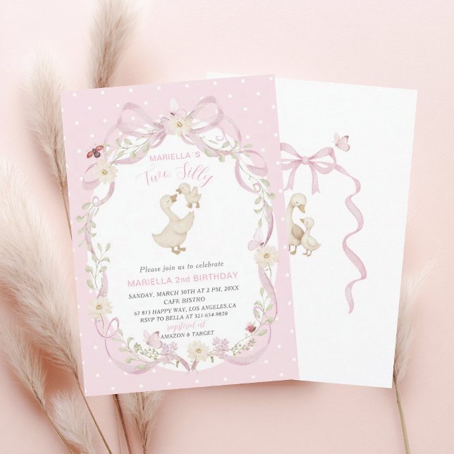 Elegant  Watercolor One 2nd Birthday silly goose B Invitation (Creator Uploaded)