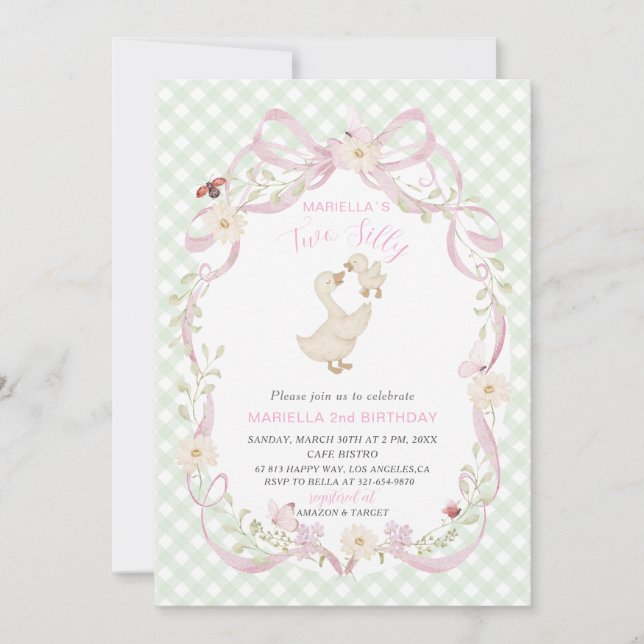 Elegant  Watercolor One 2nd Birthday silly goose B Invitation (Front)