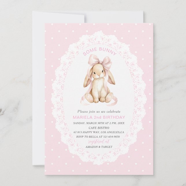 Elegant  Watercolor One 2nd Birthday some bunny gi Invitation (Front)