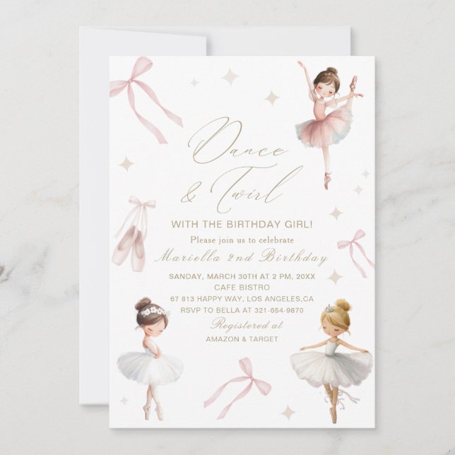 Elegant  Watercolor One 2nd Birthday tutu cute Gir Invitation (Front)