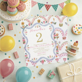 Elegant Watercolor One 2nd Birthday WhimsyFolk Ar Invitation