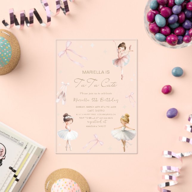 Elegant  Watercolor One 5th Birthday tutu cute Gir Acrylic Invitations (Insitu (Celebration))