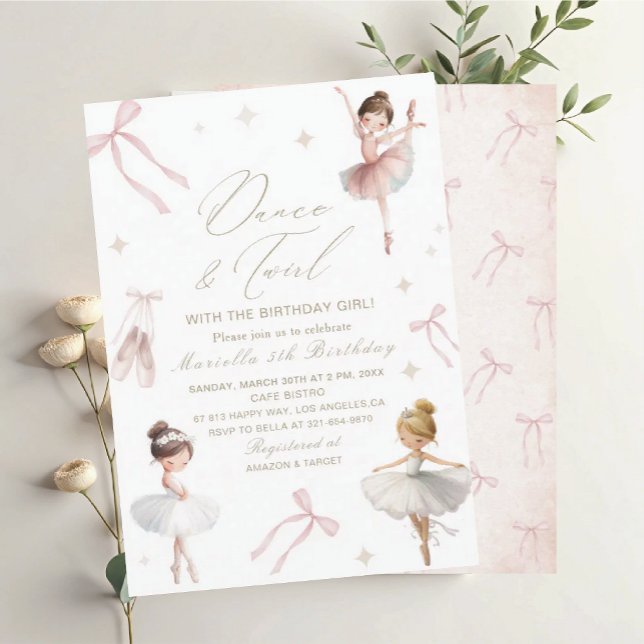 Elegant  Watercolor One 5th Birthday tutu cute Gir Invitation (Creator Uploaded)