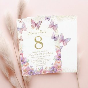 Elegant  Watercolor One 8th Birthday Butterfly Gir Invitation