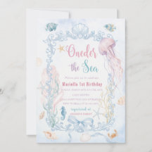 Elegant  Watercolor Oneder the sea 1st Birthday 