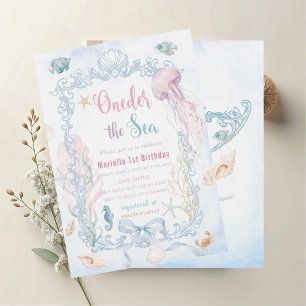 Elegant Watercolor Oneder the sea 1st Birthday Invitation