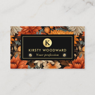 Elegant Watercolor Orange and Brown Fall Leaves Business Card