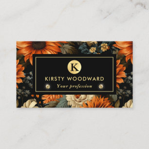 Elegant Watercolor Orange and Brown Fall Leaves Business Card
