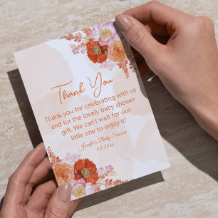 elegant watercolor orange floral baby shower thank you card