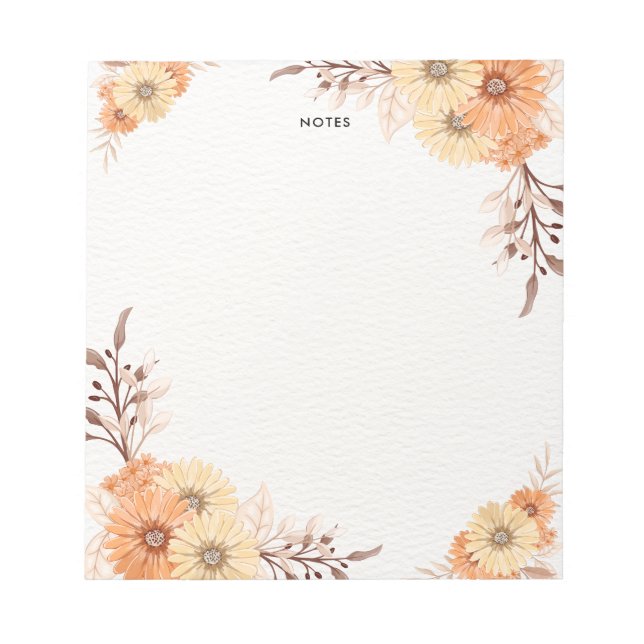 Elegant Watercolor Orange Flowers Personised  Notepad (Front)