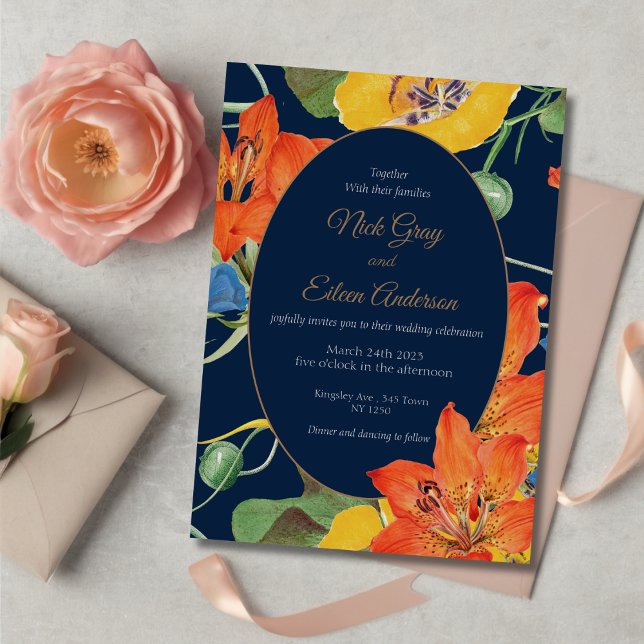 Elegant Watercolor Orange Lily Wedding Invitation (Elegant Watercolor Orange Lily Wedding Invite)