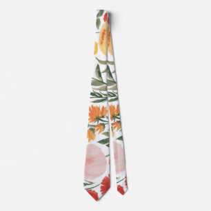 Elegant watercolor orange  pink colour flowers  tie