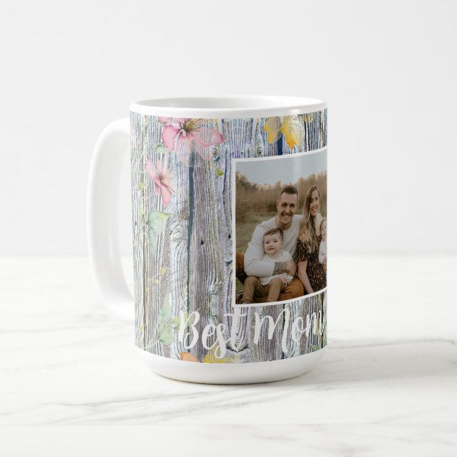 Elegant watercolor orange wildflowers barnwood mum coffee mug (Front Left)