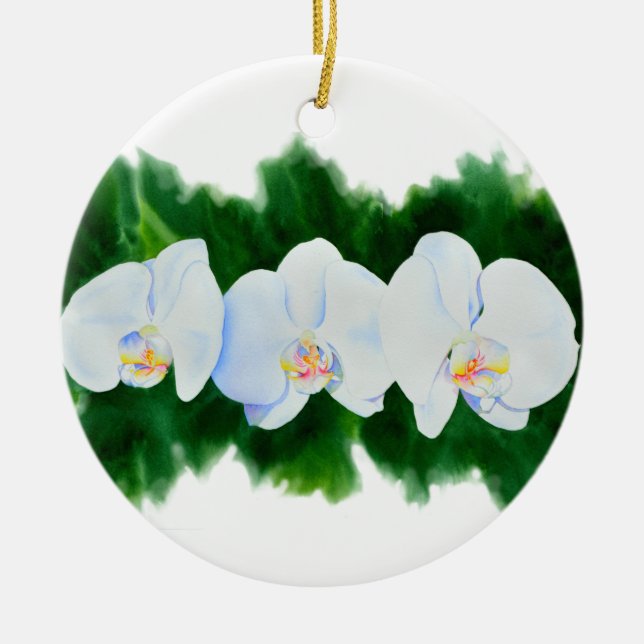 Elegant watercolor orchid painting ceramic tree decoration (Front)