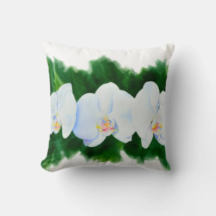 Elegant watercolor orchid painting cushion