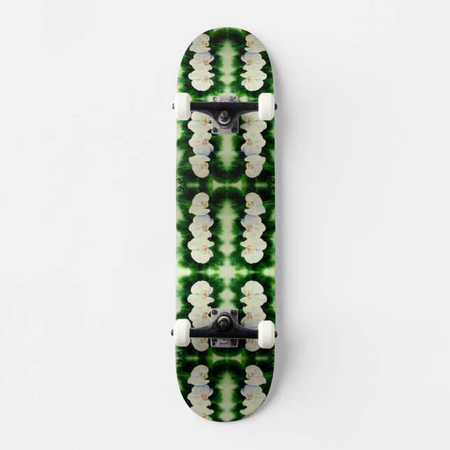 Elegant watercolor Orchids, green botanical  Skateboard (Front)