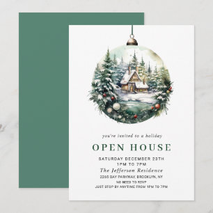 Elegant Watercolor Ornament Christmas OPEN HOUSE Invitation