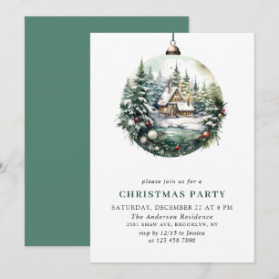 Elegant Watercolor Ornament Christmas Party Invitation