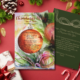 Elegant Watercolor Ornament Christmas Party Invitation