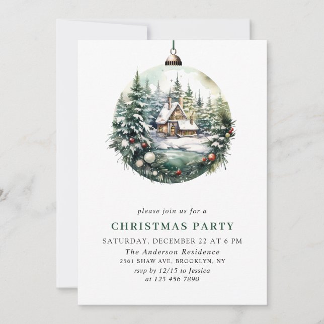 Elegant Watercolor Ornament Christmas Party Invitation (Front)