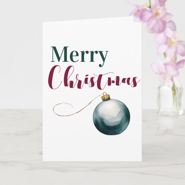 Elegant Watercolor Ornament Merry Christmas Card - (Orchid)