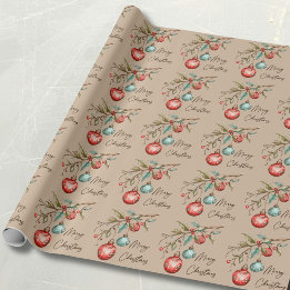 Elegant Watercolor Ornaments Merry Christmas Wrapping Paper