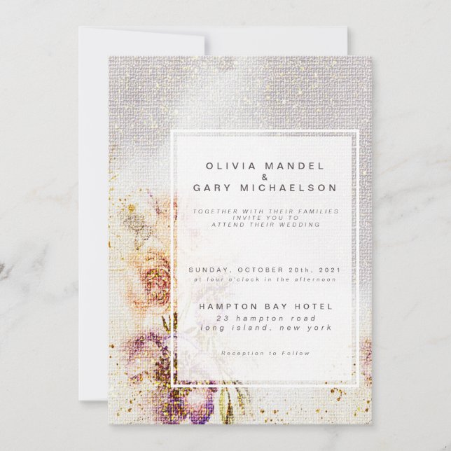 Elegant Watercolor Painted Floral Canvas Wedding Invitation (Front)