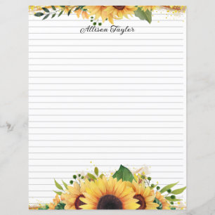 Elegant Watercolor Painted Sunflowers Floral Lined
