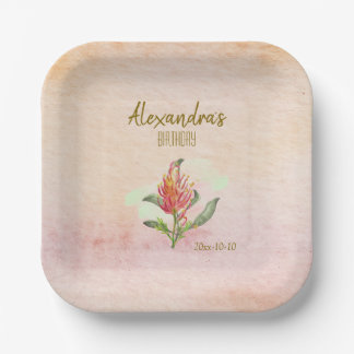 Elegant watercolor painting Floral Cute Birthday Paper Plate