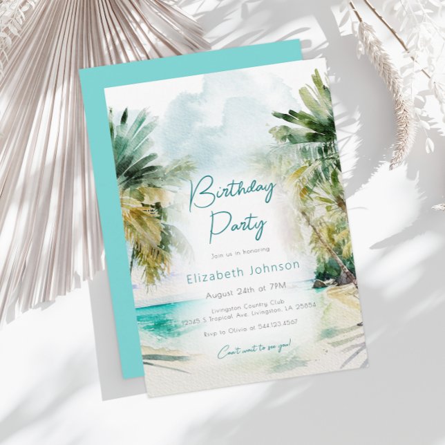 Elegant watercolor Palm Trees Birthday Invitation (Creator Uploaded)