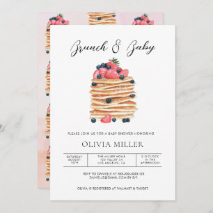 Elegant Watercolor Pancakes Brunch & Baby Shower  Invitation