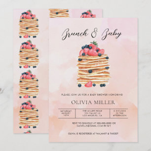 Elegant Watercolor Pancakes Brunch & Baby Shower Invitation