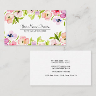 Elegant Watercolor Pansies Colourful Feminine Business Card
