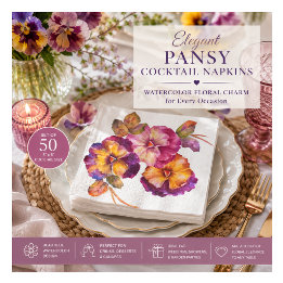 Elegant Watercolor Pansy Floral Napkins