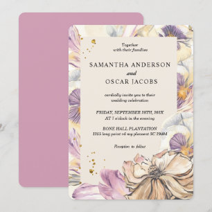 Elegant Watercolor Pansy & Purple Flowers Invitation