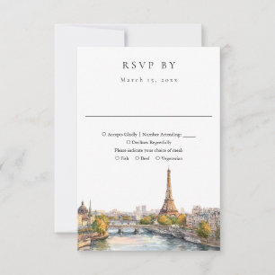 Elegant Watercolor Paris France Wedding RSVP Card