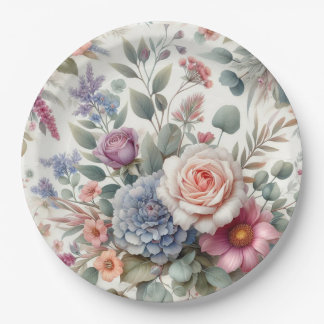 Elegant Watercolor Pastel Floral Roses Paper Plate